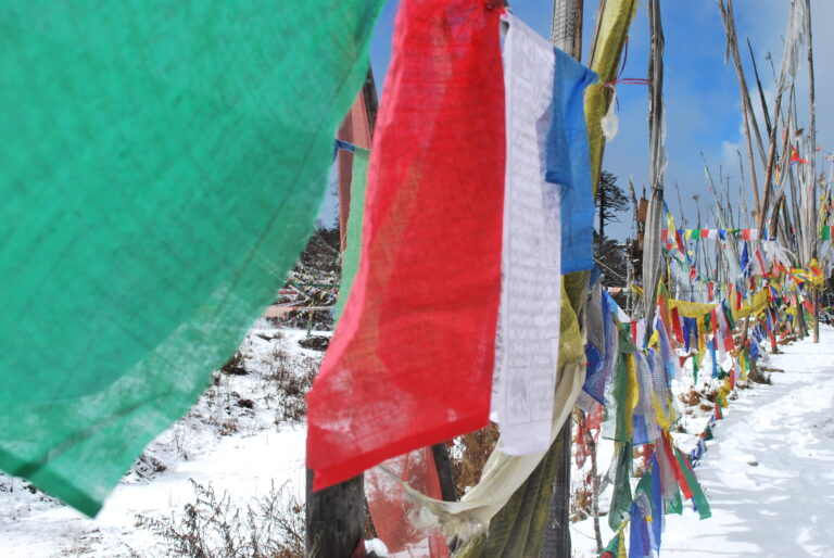 Bunte Flaggen im Schnee