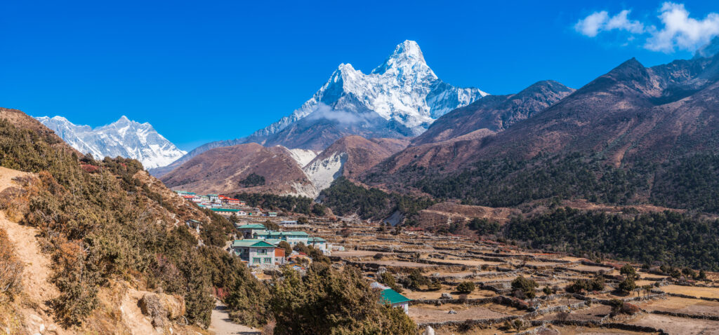 Sagarmatha Bergziegen mit Gipfelhintergrund