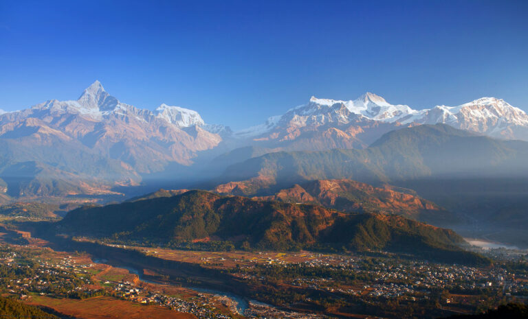 Pokhara Sarangkot Aussicht auf Gebirge